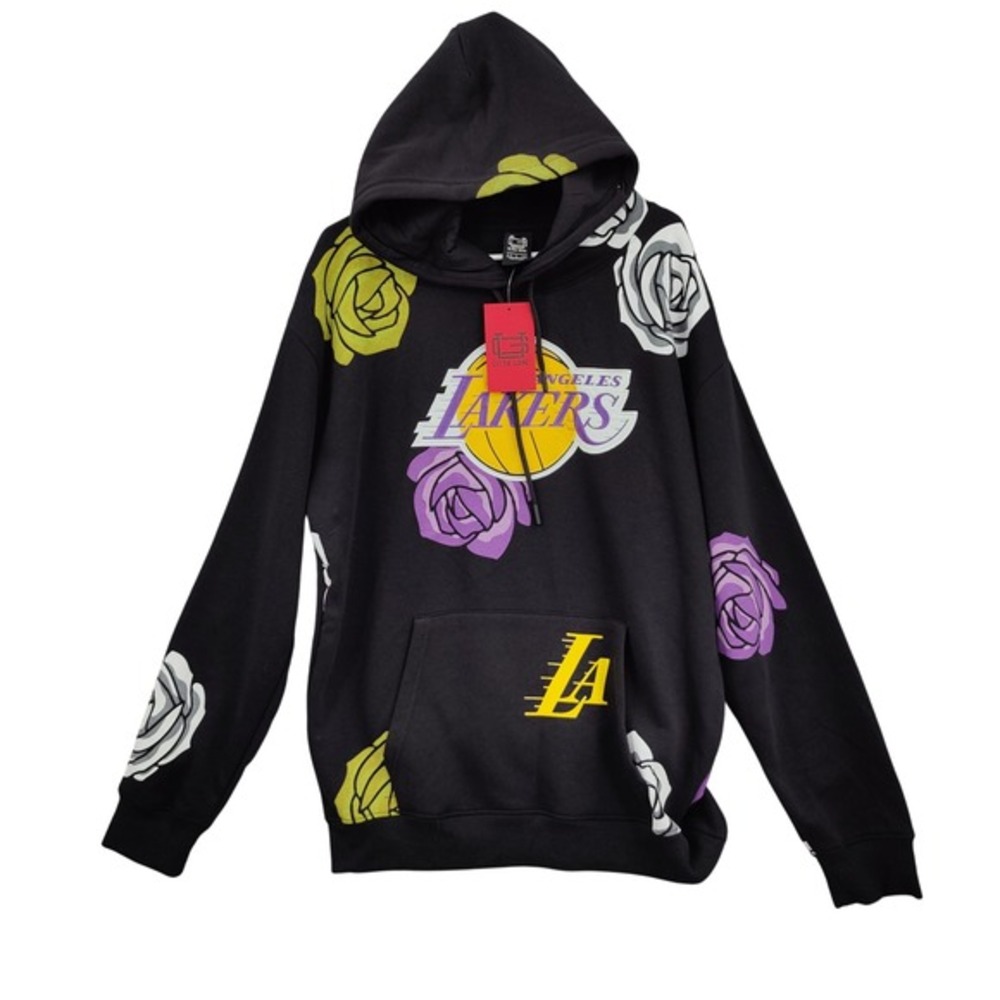 Lakers NBA Mens‎ Los Angeles Basketball LA Ultra Game Hoodie L Black Floral NEW